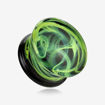 A Pair of Deco Neon Art Swirlesque Glass Double Flared Plug-Green